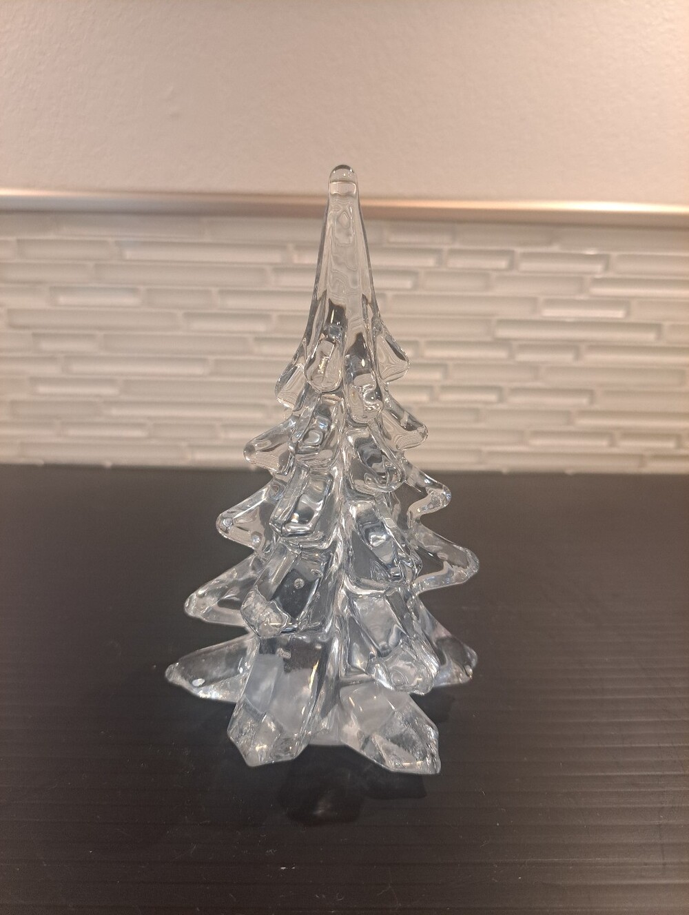 Vtg CRYSTAL CLEAR GLASS CHRISTMAS TREE~6 inch Art Decoration